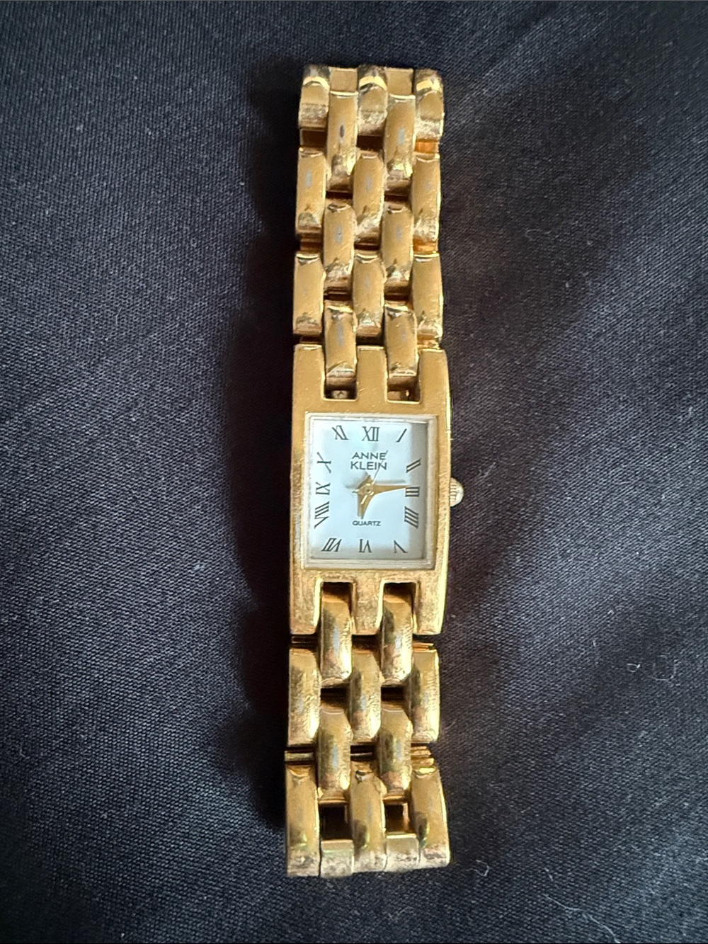 Anne Klein Gold-Tone Rectangular Link Bracelet Watch